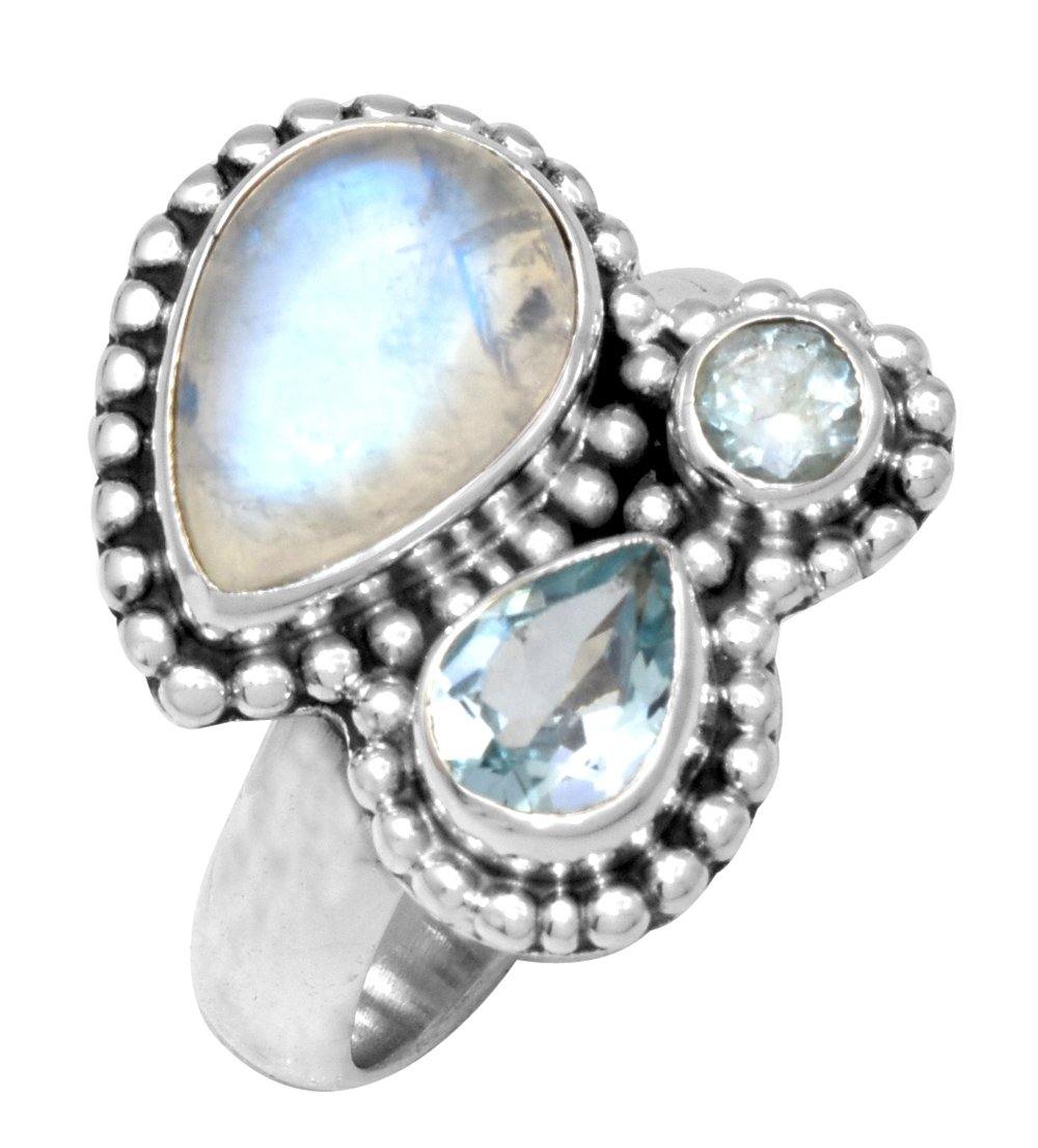 Moonstone Blue Topaz 925 Sterling Silver Gemstone Rings - YoTreasure