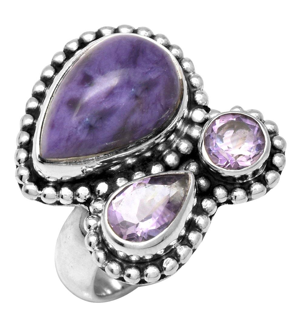 Charoite Amethyst 925 Sterling Silver Gemstone Rings - YoTreasure