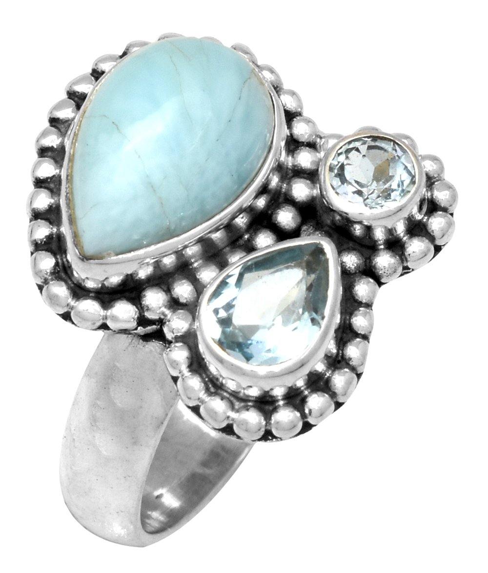 Natural Larimar Blue Topaz Solid 925 Sterling Silver Ring Jewelry - YoTreasure