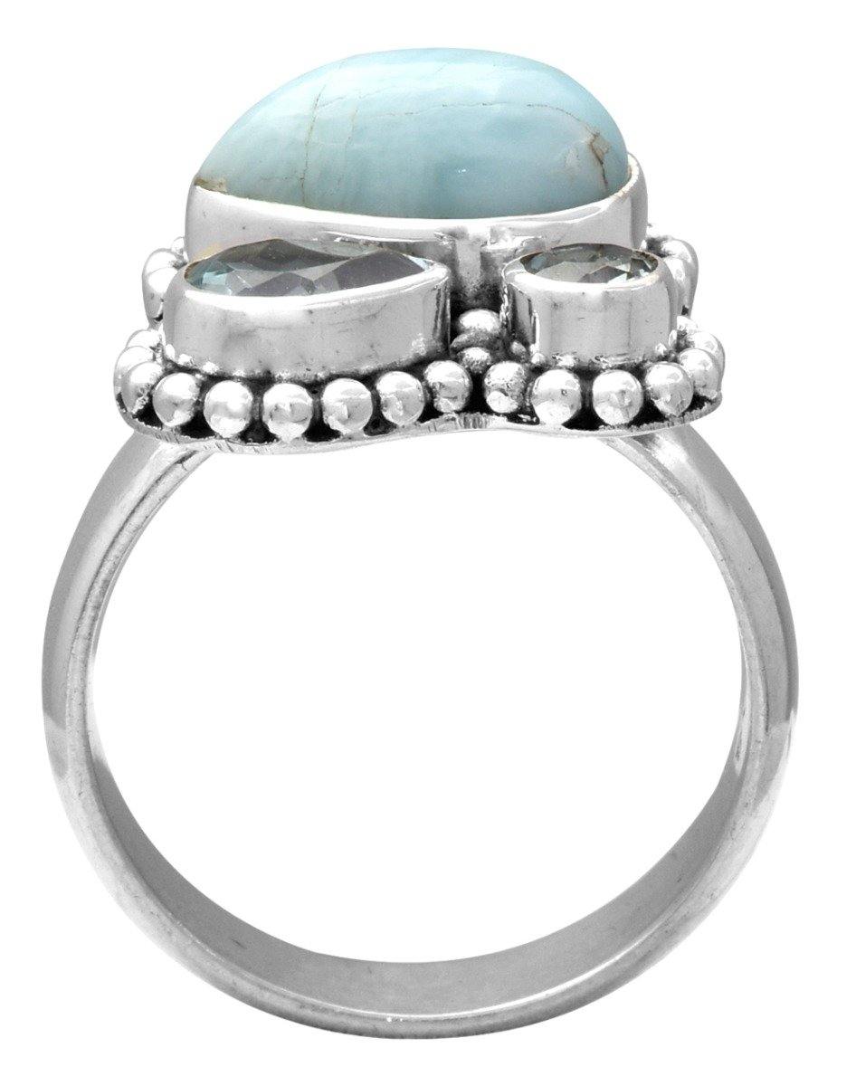 Natural Larimar Blue Topaz Solid 925 Sterling Silver Ring Jewelry - YoTreasure