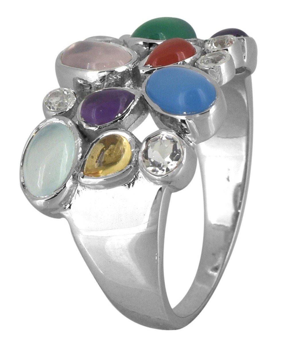 Blue Chalcedony Multi Gemstone Solid 925 Sterling Silver Designer Ring Jewelry - YoTreasure