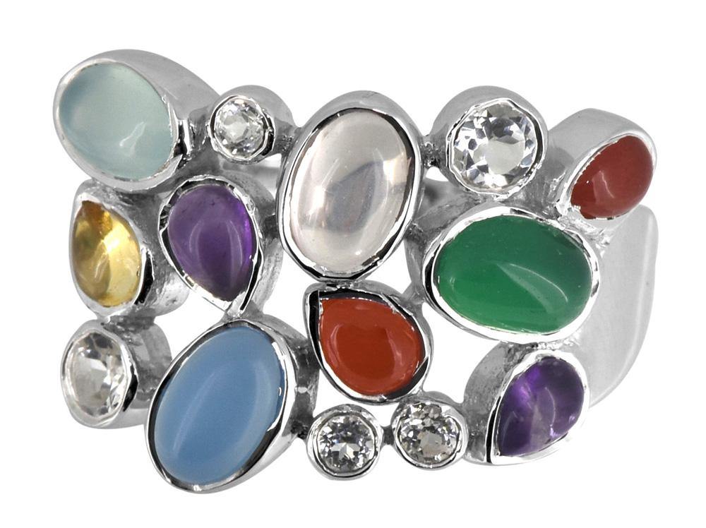 Blue Chalcedony Multi Gemstone Solid 925 Sterling Silver Designer Ring Jewelry - YoTreasure