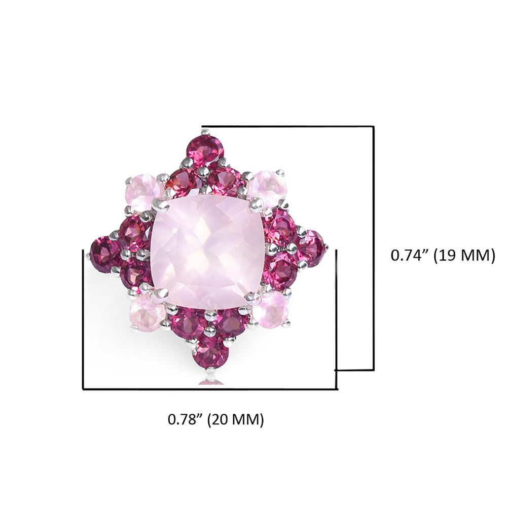 5.40 Cts. Rose Quartz Rhodolite Solid 925 Sterling Silver Cluster Ring Jewelry - YoTreasure