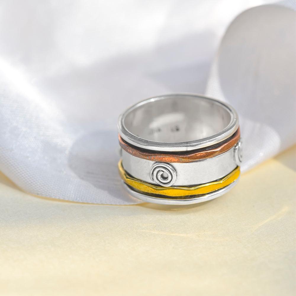 Solid 925 Sterling Silver Brass Copper Meditation Spinning Ring Jewelry - YoTreasure