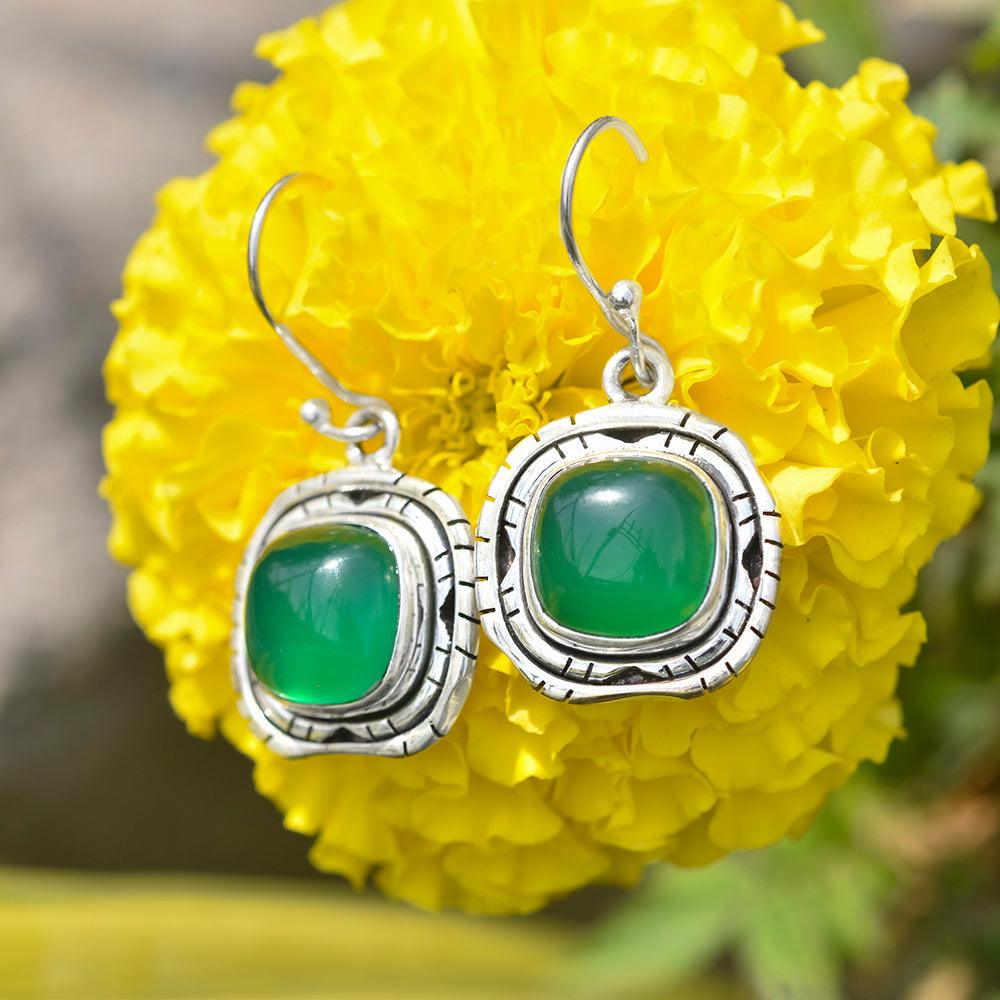 1.33" Green Onyx Solid 925 Sterling Silver Dangle Earrings Jewelry - YoTreasure