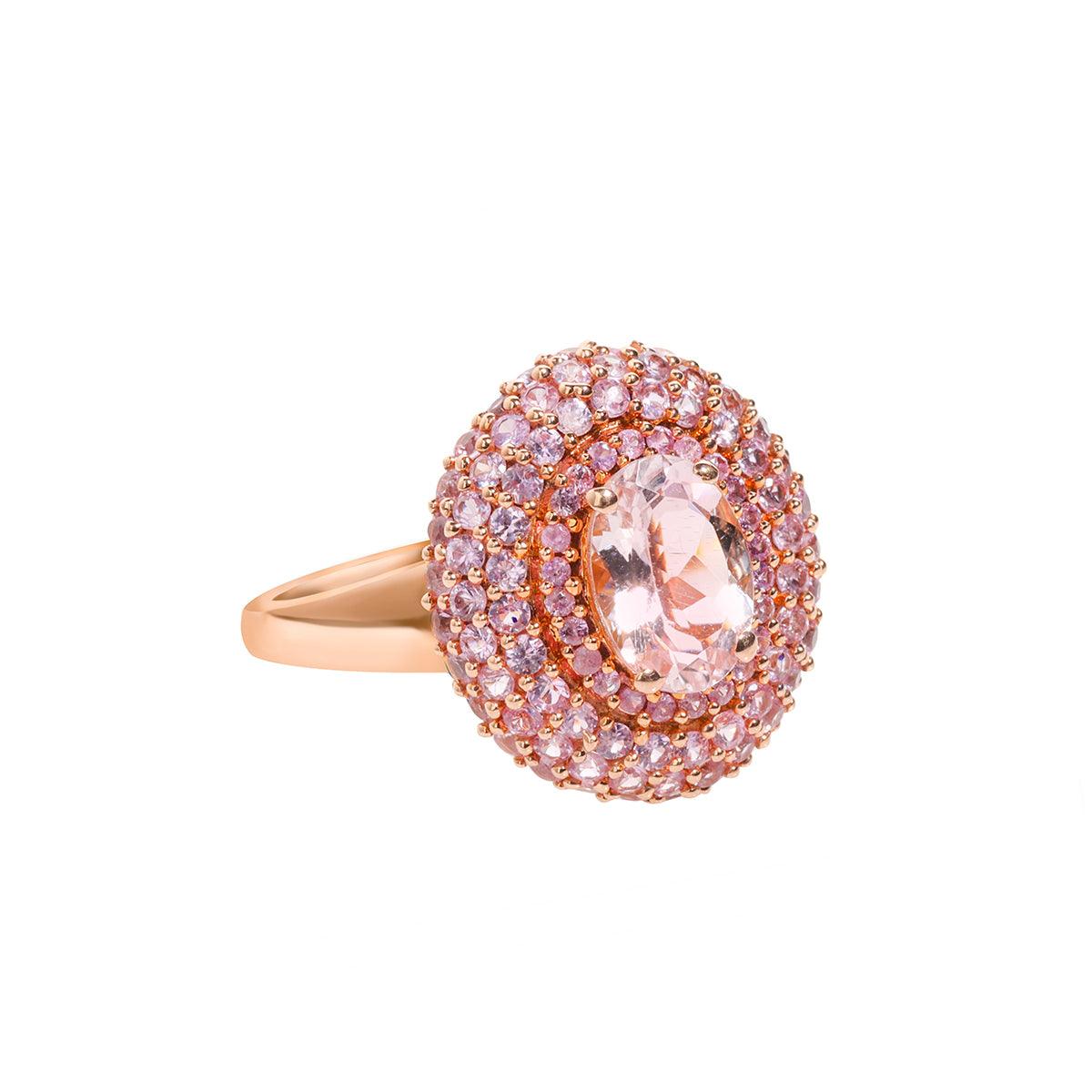 2.07 Ct. Pink Morganite Sapphire Solid 14K Rose Gold Chunky Ring - YoTreasure
