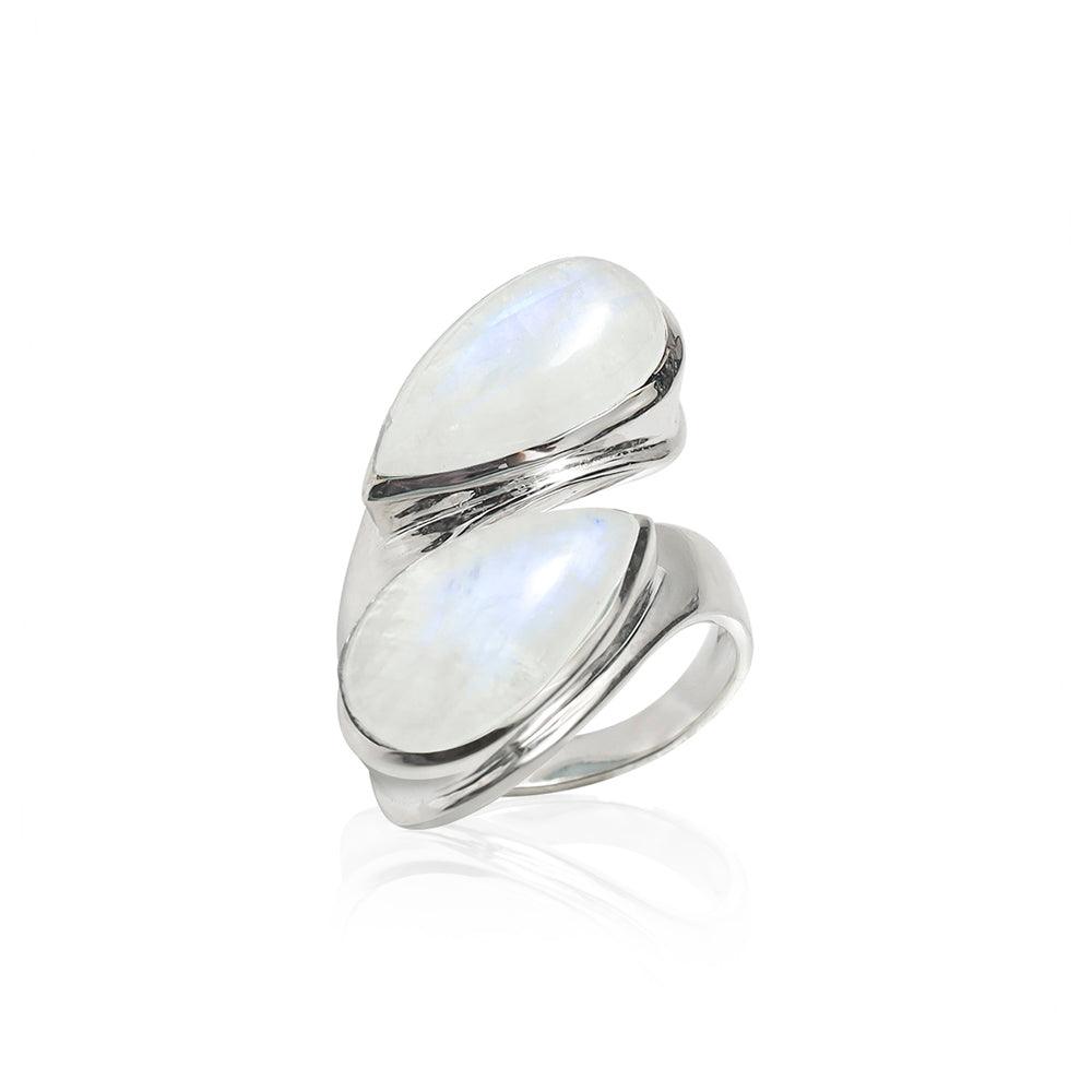 YoTreasure 8x16 MM Moonstone Bypass Ring 925 Sterling Silver Jewelry - YoTreasure