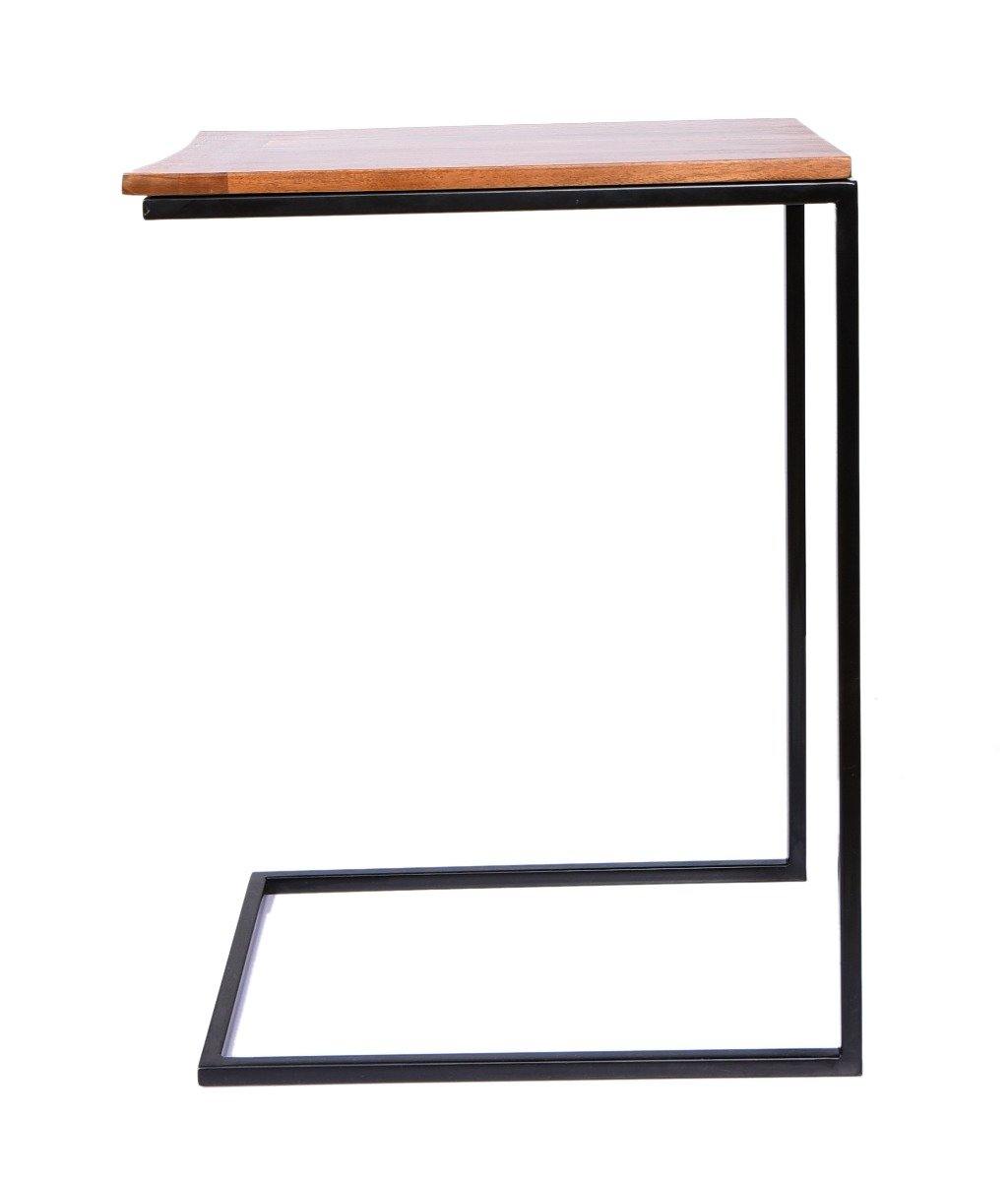 Solid Acacia Wood Top Iron Base C Table - YoTreasure