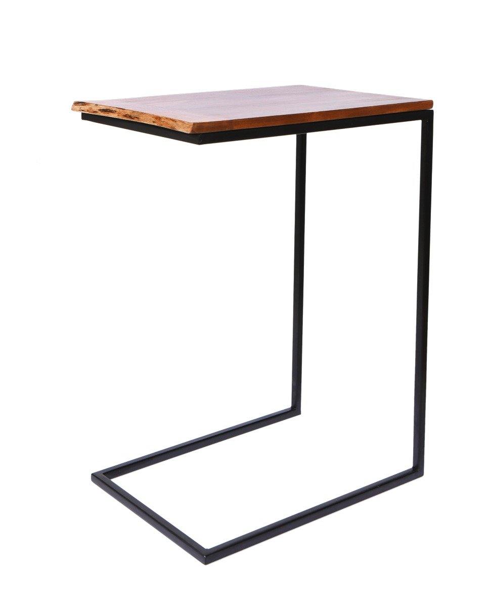 Solid Acacia Wood Top Iron Base C Table - YoTreasure