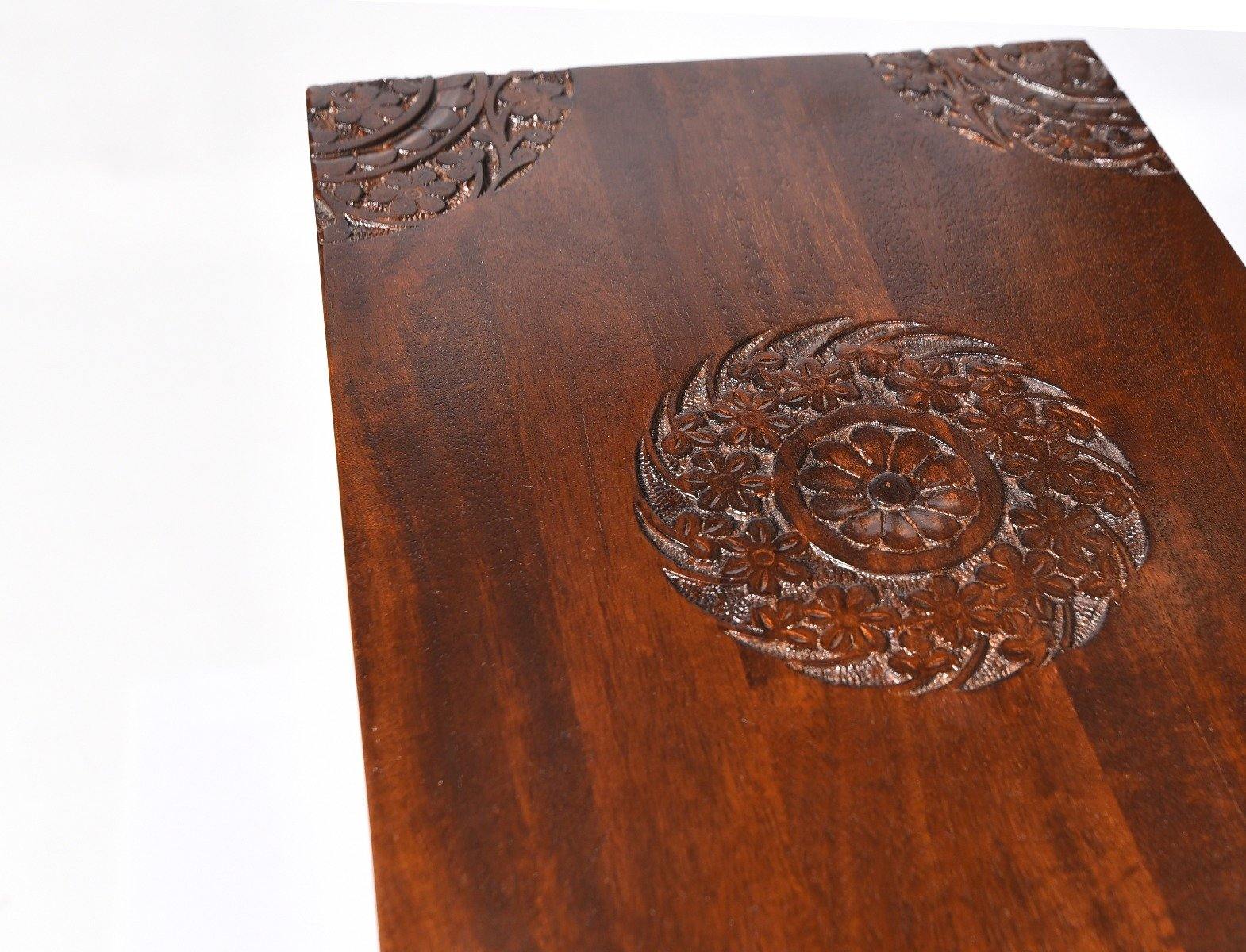 Solid Mango Wood Designer Carved Home Decor Nesting Table - YoTreasure