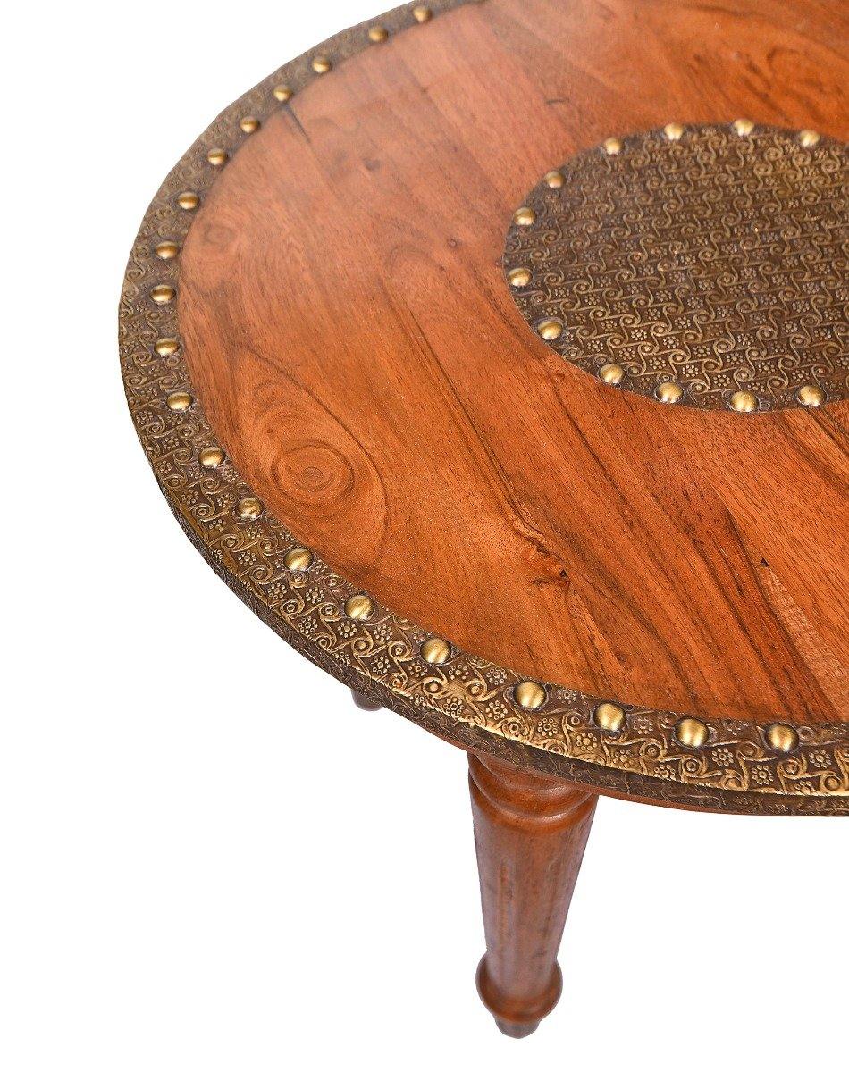 Solid Acacia Wood Round End Table with Brass Cladding - YoTreasure