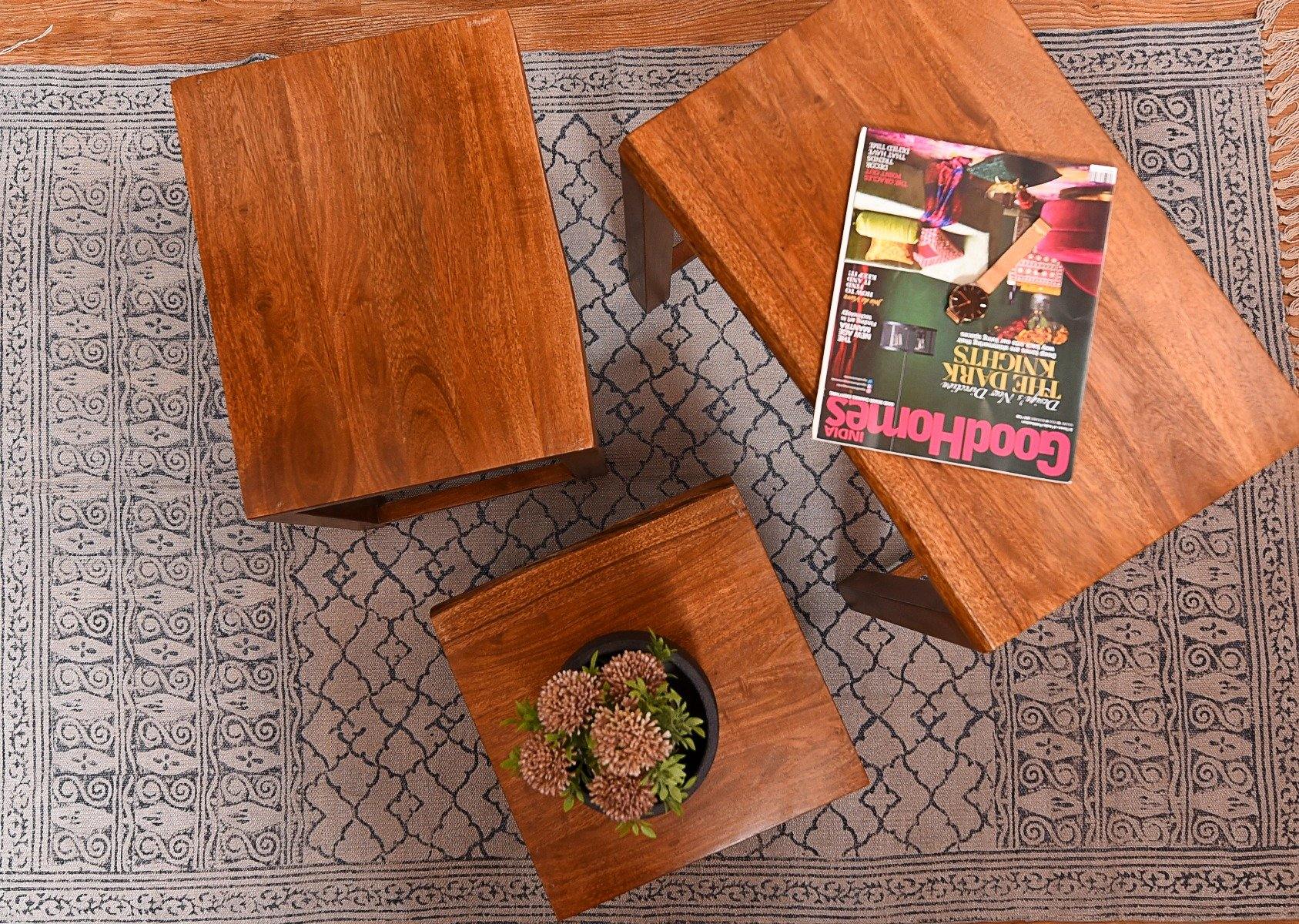 Solid Acacia Wood Home Decor Nesting Table - YoTreasure