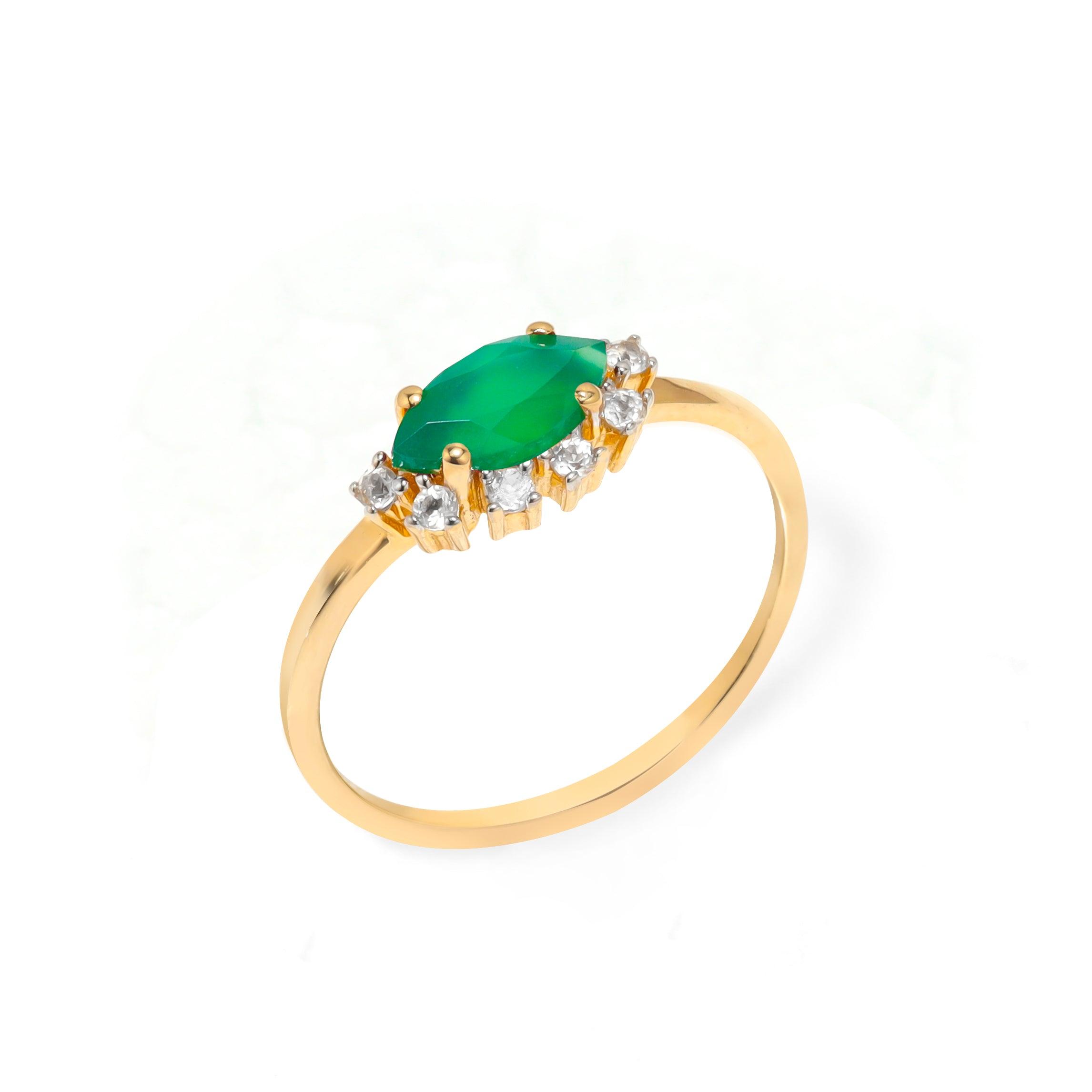 Green Onyx & White Topaz 10kt Yellow Gold Minimalist Ring (0.60 ct. t.w.) - YoTreasure