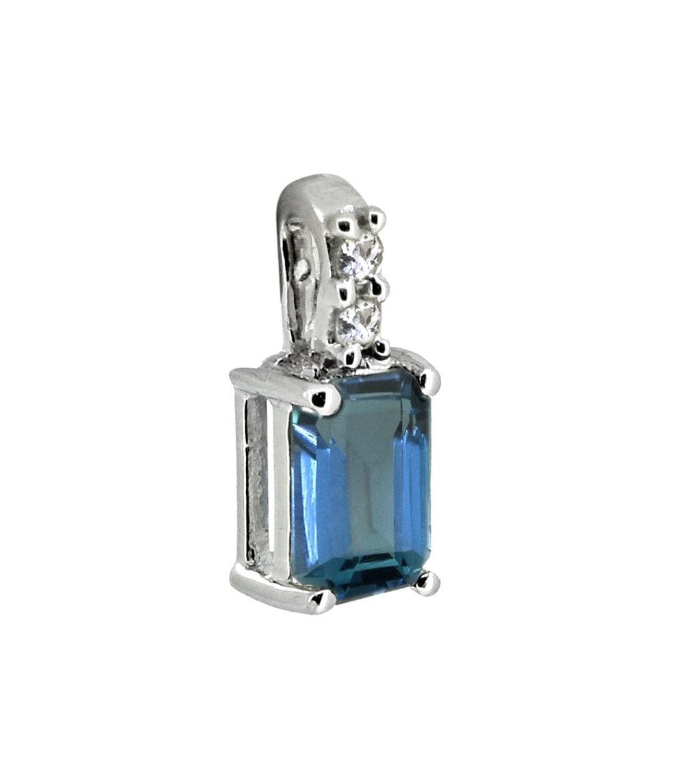 0.58 Ct London Blue Topaz White Zircon Solid 925 Sterling Silver Chain Pendant Jewelry - YoTreasure