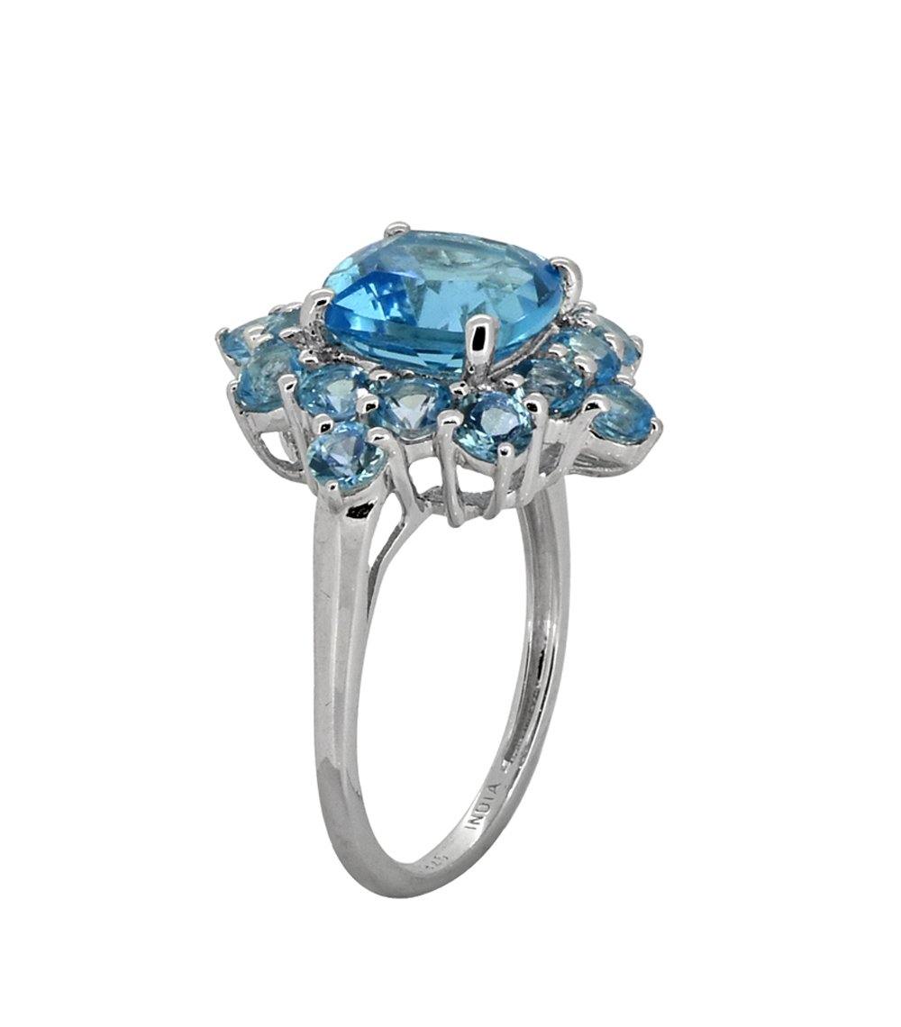 5.40 Cts. Swiss Blue Topaz Solid 925 Sterling Silver Cluster Ring Jewelry - YoTreasure