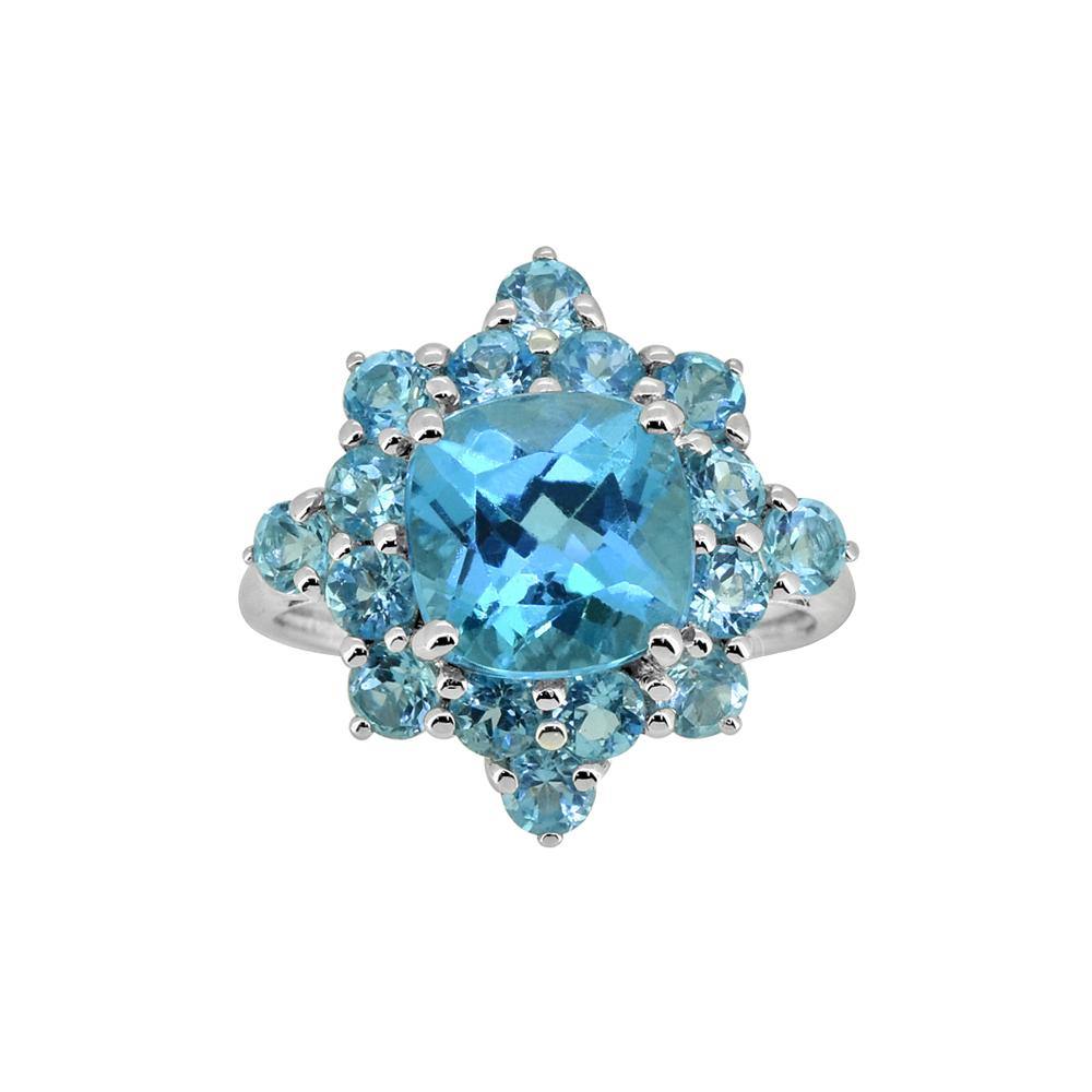 5.40 Cts. Swiss Blue Topaz Solid 925 Sterling Silver Cluster Ring Jewelry - YoTreasure