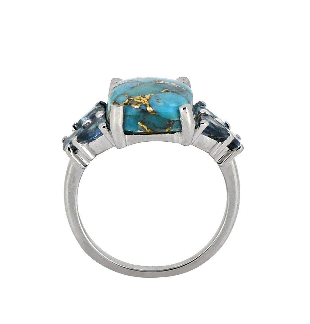 7.30 Ct. Blue Copper Turquoise Solid 925 Sterling Silver Ring Jewelry - YoTreasure