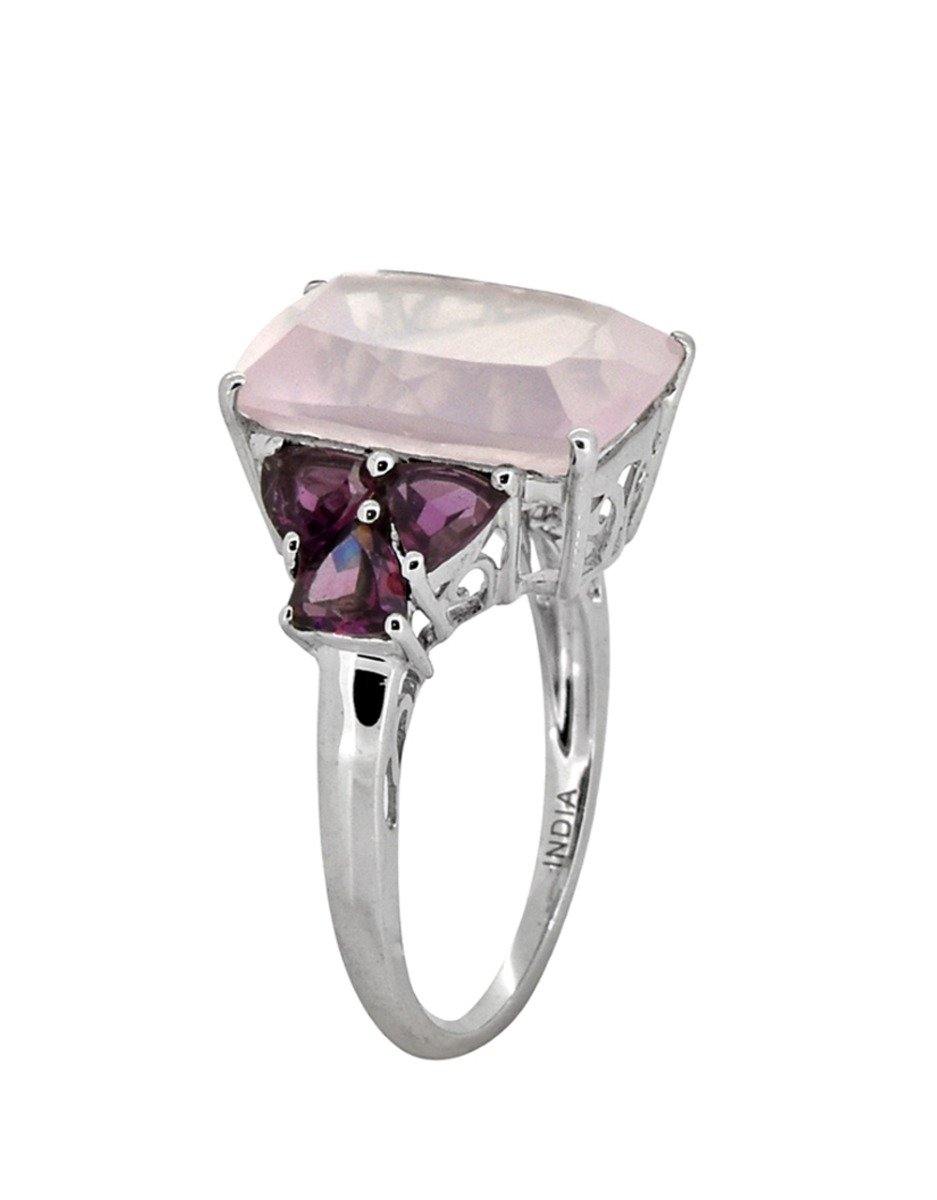7.30 Ct. Rose Quartz Rhodolite Solid 925 Sterling Silver Ring Jewelry - YoTreasure