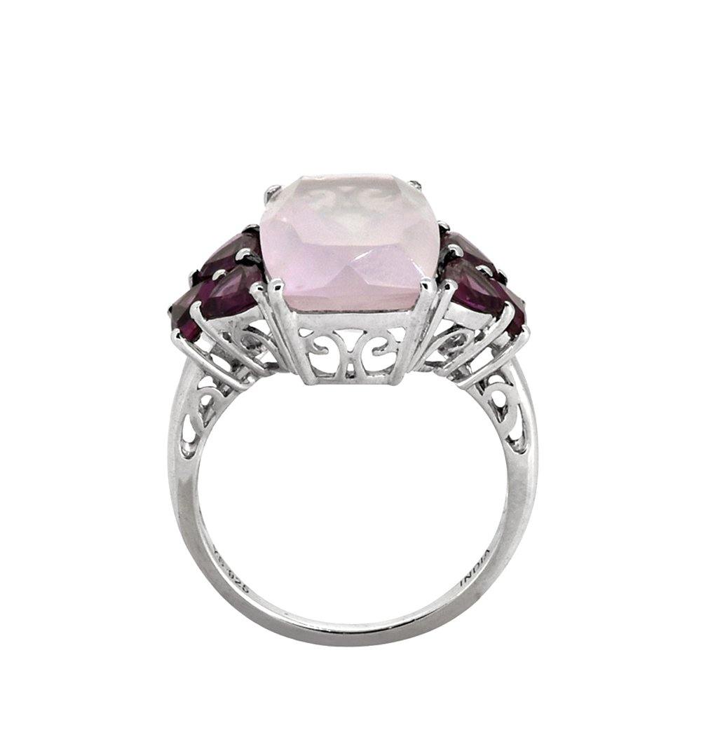 7.30 Ct. Rose Quartz Rhodolite Solid 925 Sterling Silver Ring Jewelry - YoTreasure