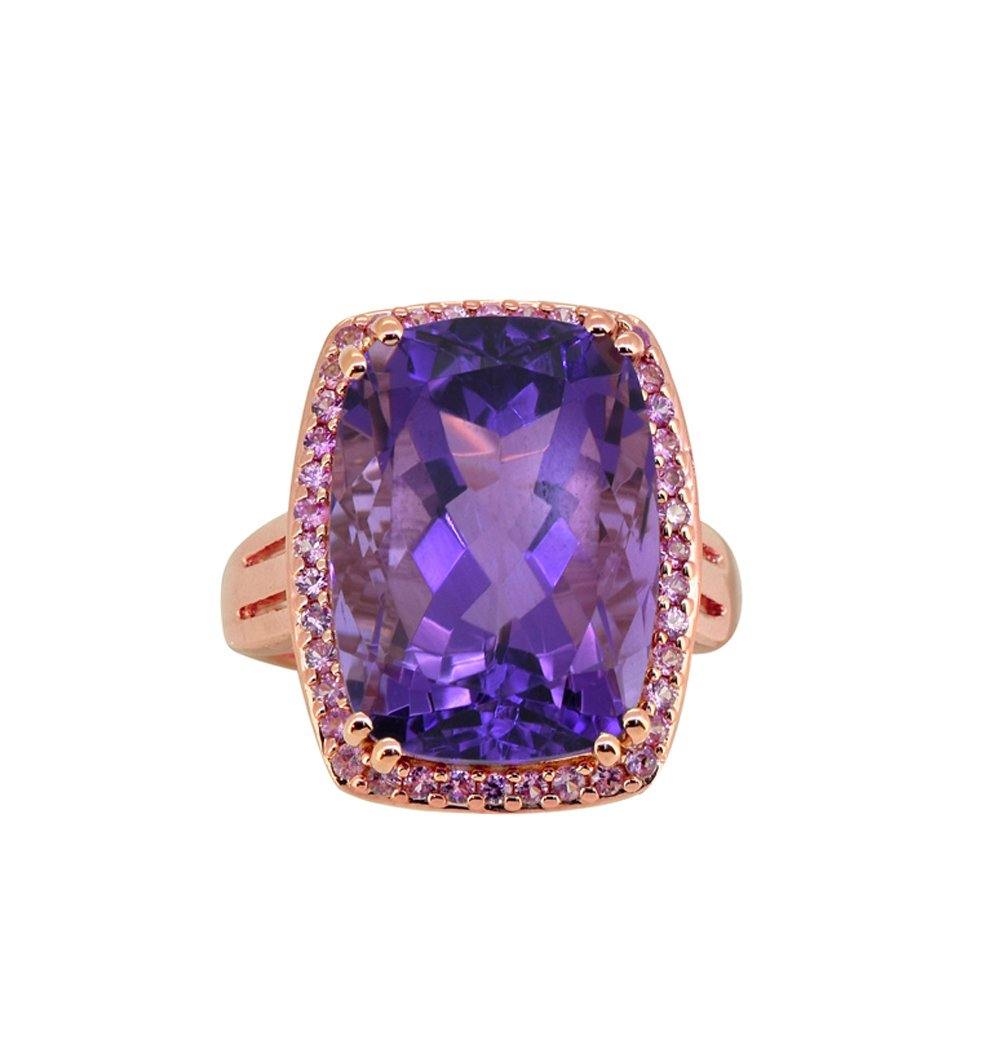 13.44 ct Amethyst Pink Sapphire Solid 925 Sterling Silver Rose Gold Plated Ring Jewelry - YoTreasure