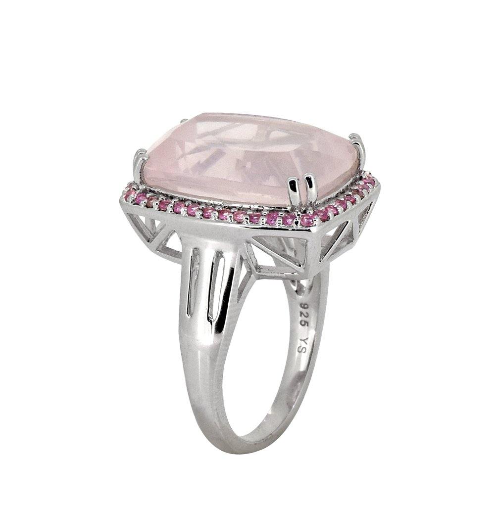 13.30 Ct Rose Quartz Pink Tourmaline Solid 925 Sterling Silver Ring Jewelry - YoTreasure