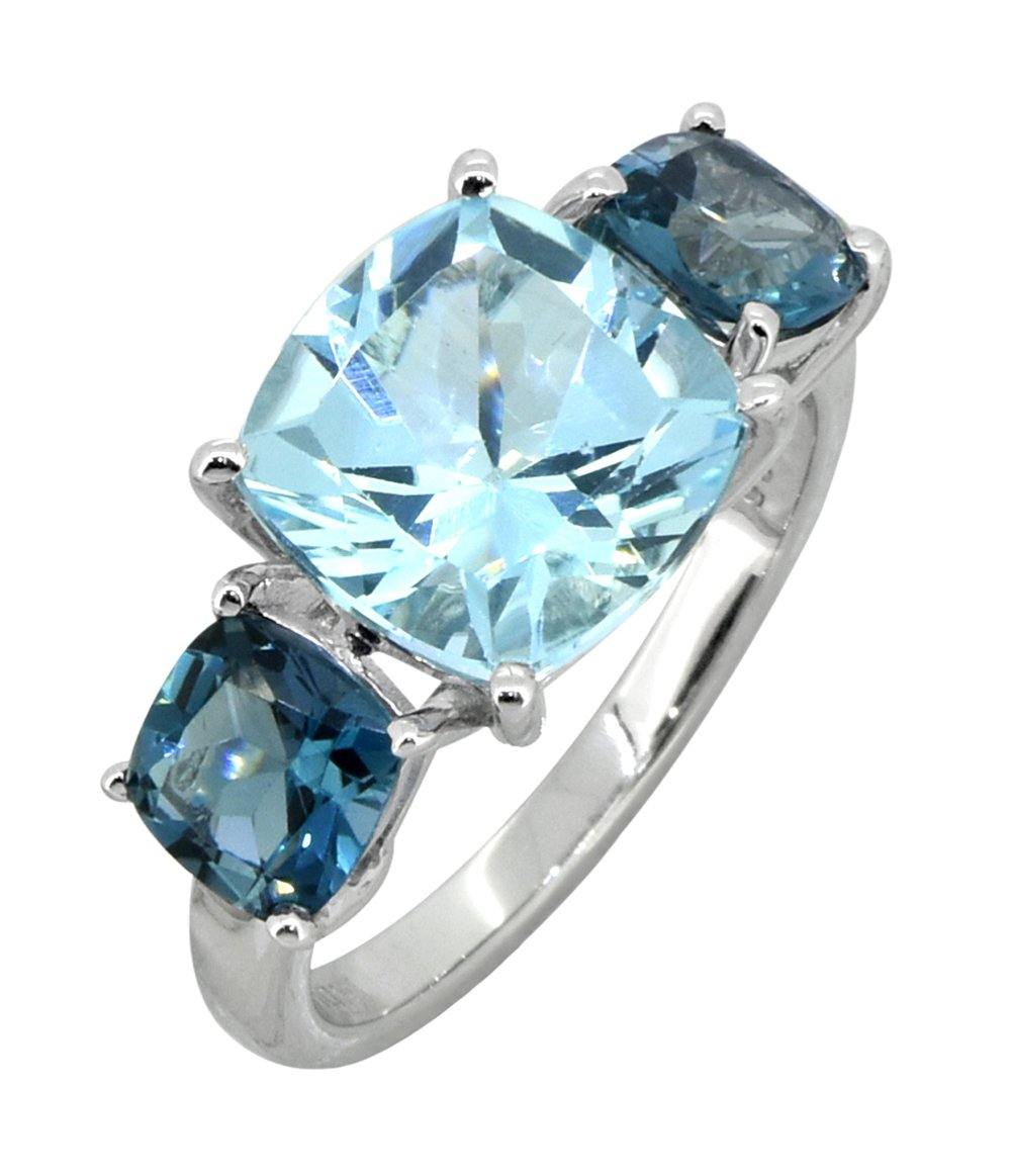 6.77 Ct. Sky Blue Topaz & London Topaz Solid 925 Sterling Silver Engagement Ring Jewelry - YoTreasure