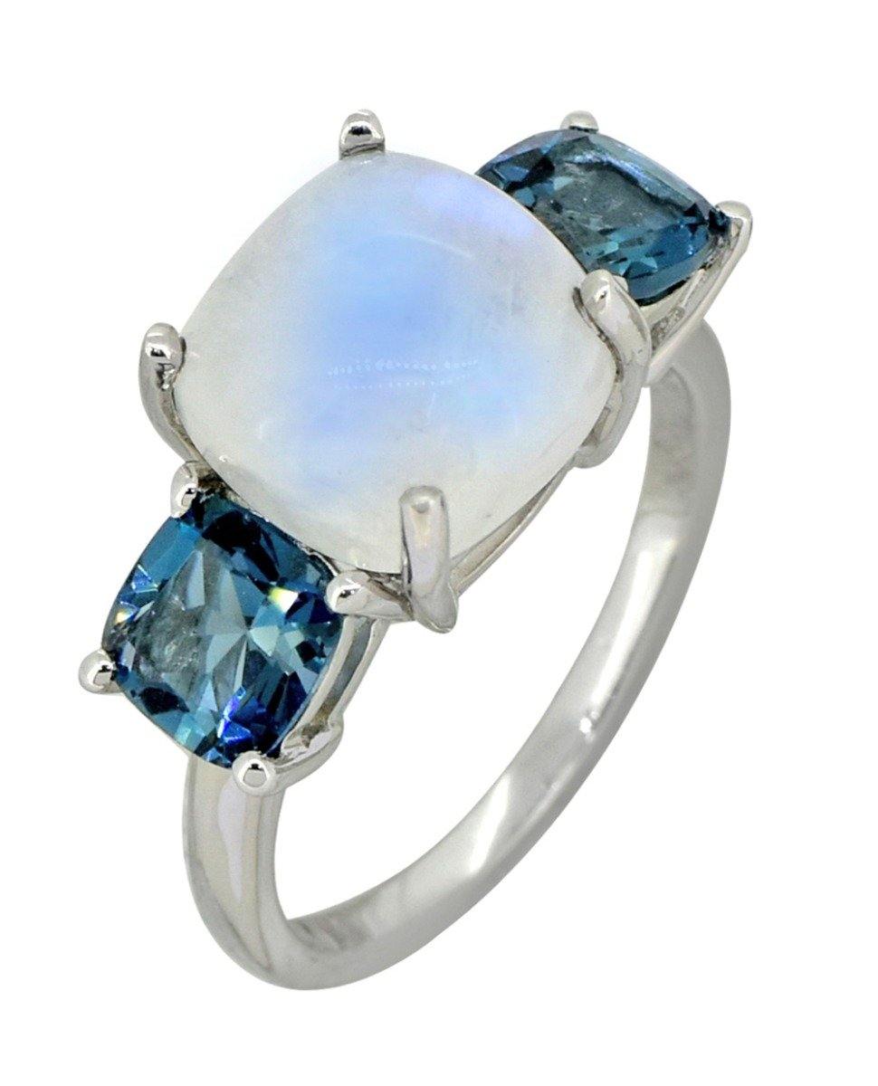 7.15 Ct. Moonstone London Blue Topaz Solid 925 Sterling Silver Ring Jewelry - YoTreasure