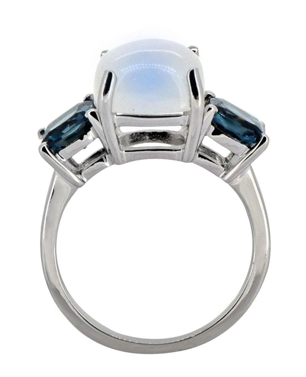 7.15 Ct. Moonstone London Blue Topaz Solid 925 Sterling Silver Ring Jewelry - YoTreasure