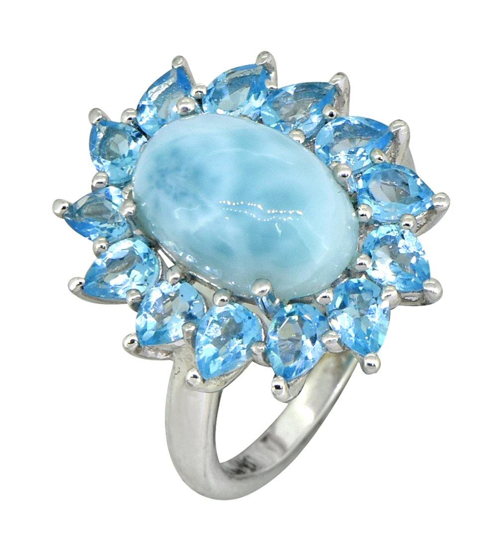 6.23 Ct. Larimar Swiss Blue Topaz Solid 925 Sterling Silver Cluster Ring Jewelry - YoTreasure