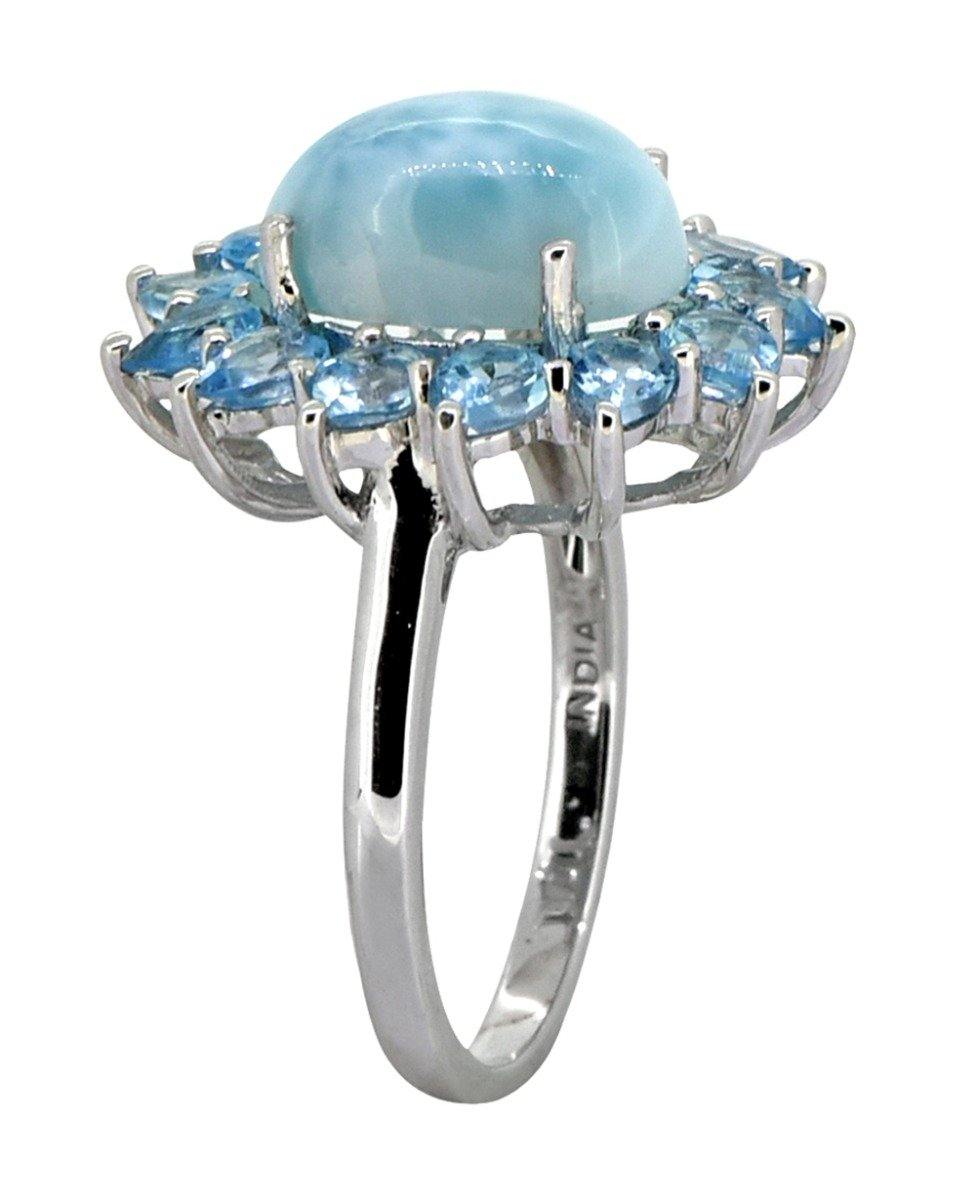 6.23 Ct. Larimar Swiss Blue Topaz Solid 925 Sterling Silver Cluster Ring Jewelry - YoTreasure