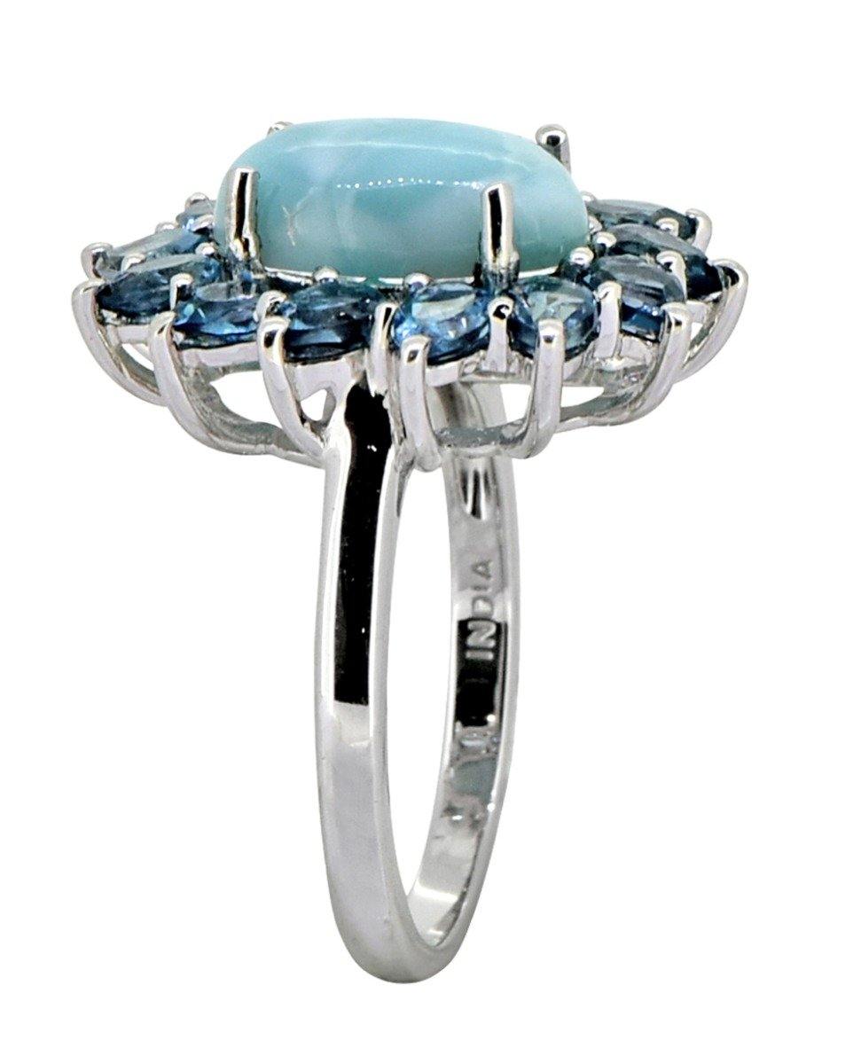 6.40 Ct. Larimar London Blue Topaz Solid 925 Sterling Silver Flower Cluster Ring Jewelry - YoTreasure