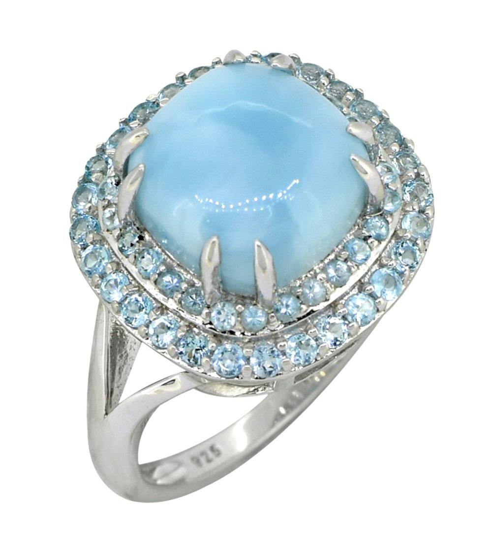 5.63 Ct. Larimar Swiss Blue Topaz Solid 925 Sterling Silver Designer Ring Jewelry - YoTreasure