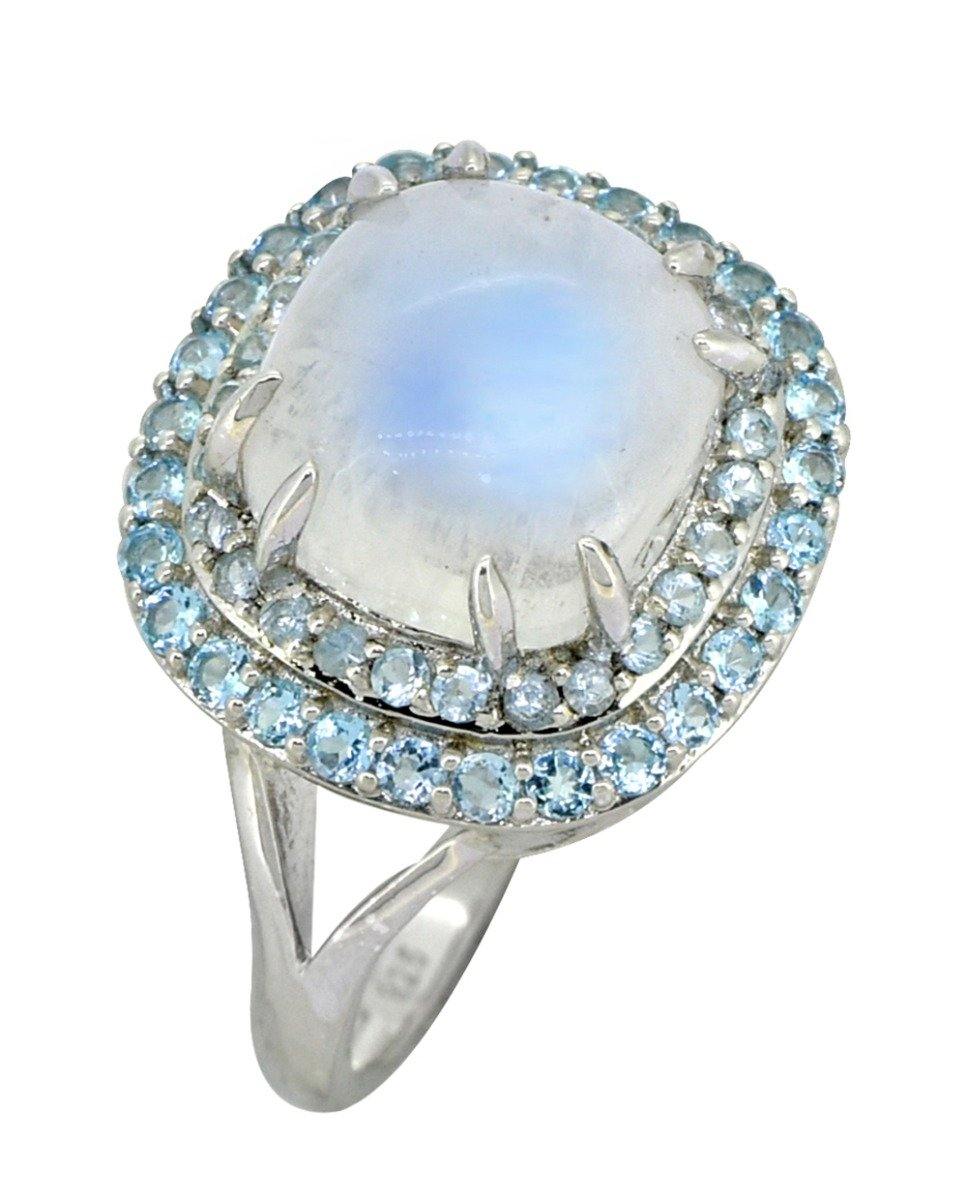 5.60 Ct. Moonstone Swiss Blue Topaz Solid 925 Sterling Silver Ring Jewelry - YoTreasure