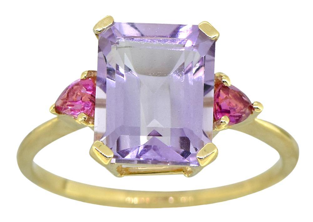 Pink Amethyst Tourmaline Solid 14K Yellow Gold Ring 4.7 Ct Emerald Cut - YoTreasure