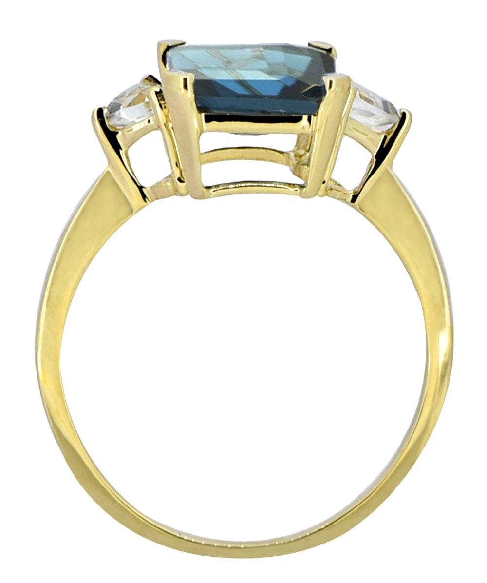 London Blue Topaz Solid 14K Yellow Gold 2-Stone Ring 4.7 Ct Emerald Cut - YoTreasure