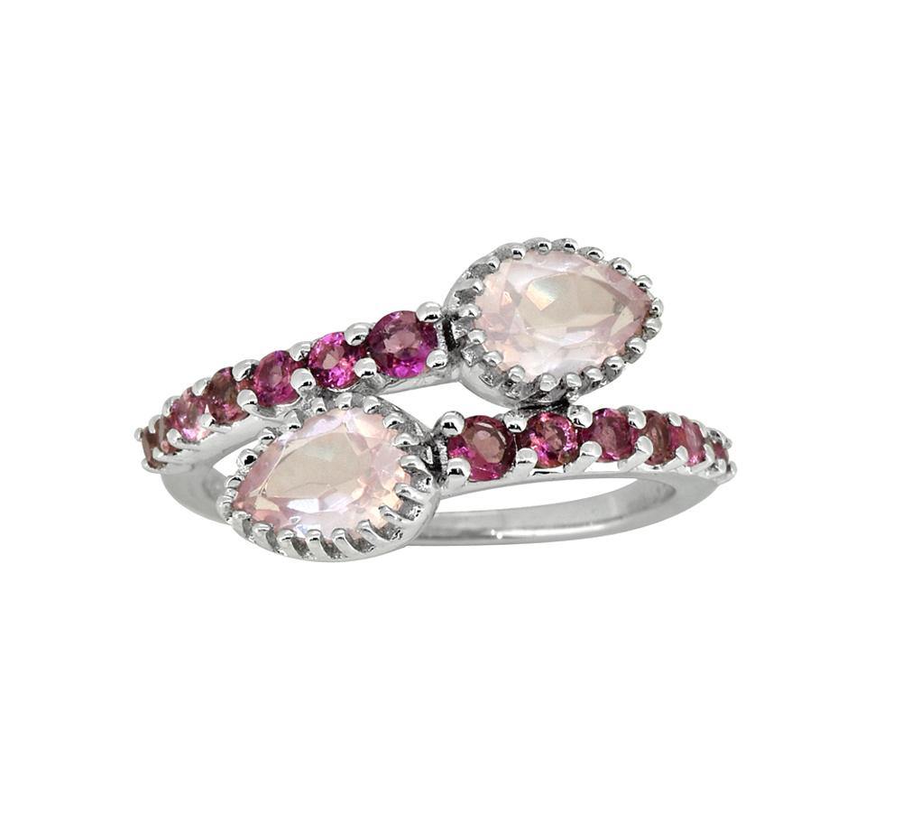 2.18 Ct. Rose Quartz Pink Tourmaline Solid 925 Sterling Silver Bypass Ring Jewelry - YoTreasure