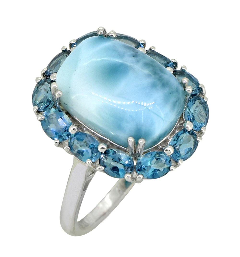 10.26 Ct. Larimar London Blue Topaz Solid 925 Sterling Silver Cluster Ring Jewelry - YoTreasure