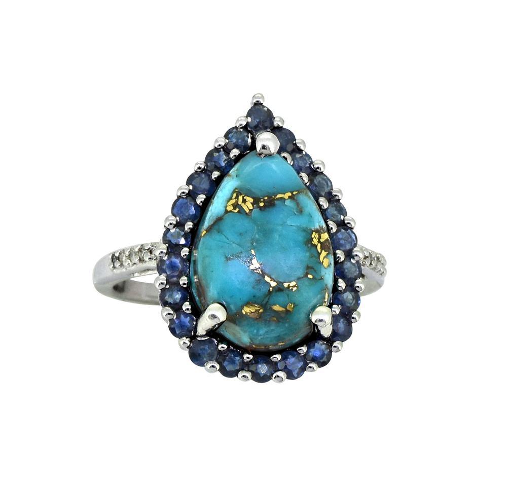 7.47 Ct Turquoise Blue Sapphire Solid 925 Sterling Silver Designer Ring Jewelry - YoTreasure