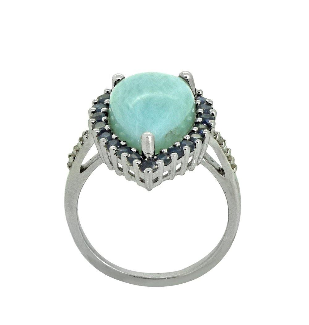 7.47 Ct Larimar Blue Sapphire Solid Sterling Silver Designer Ring Jewelry - YoTreasure