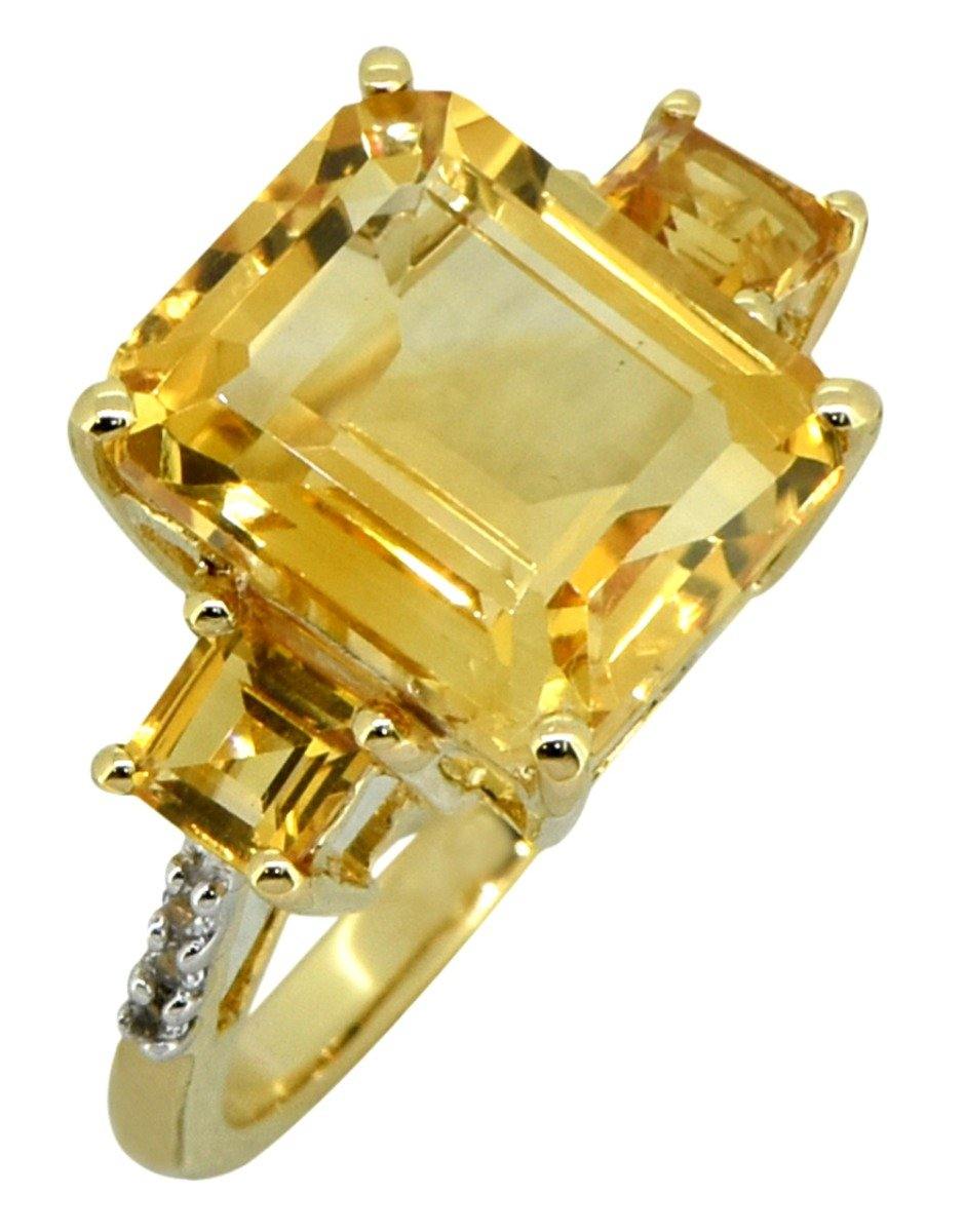 7.19 Ct Citrine White Topaz Solid 14K Yellow Gold Women's Engagement Ring - YoTreasure