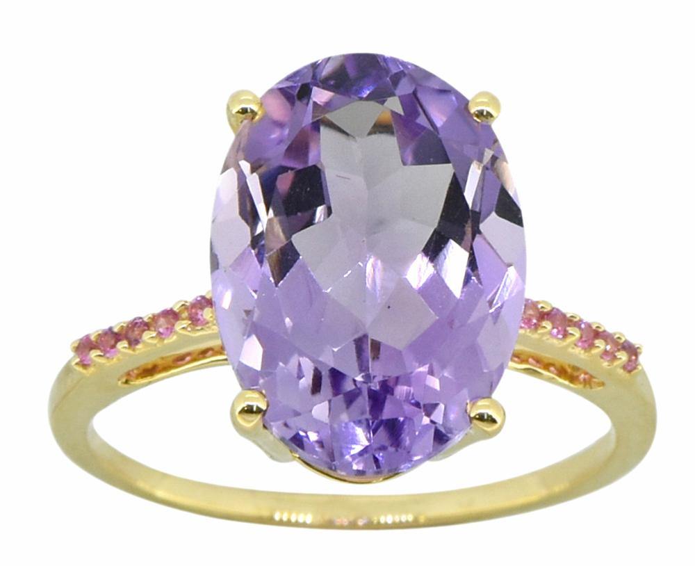 7.75 Ct Pink Amethyst Solid 14K Yellow Gold 3-Stone Princess Ring - YoTreasure