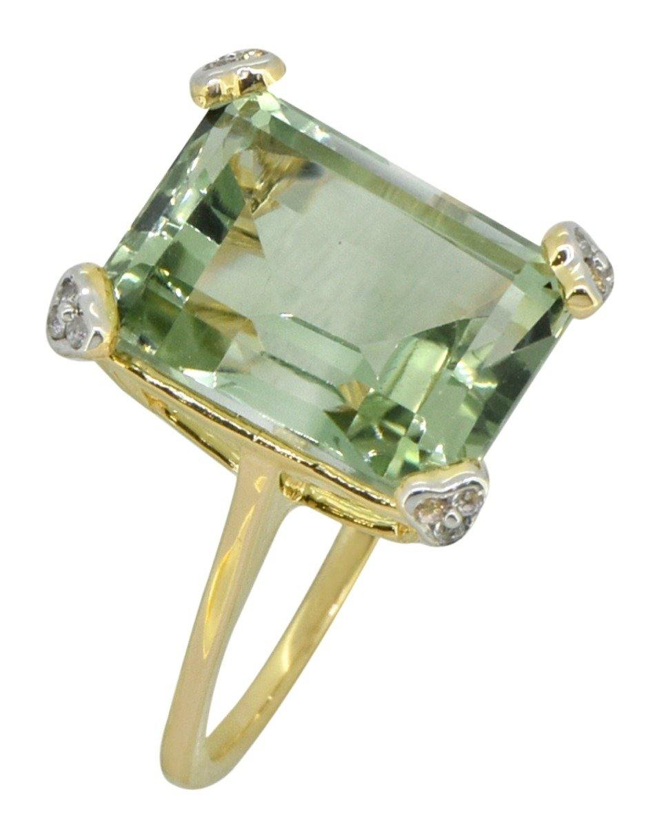 6.81 Ct Green Amethyst Solid 14k Yellow Gold Ring Jewelry - YoTreasure