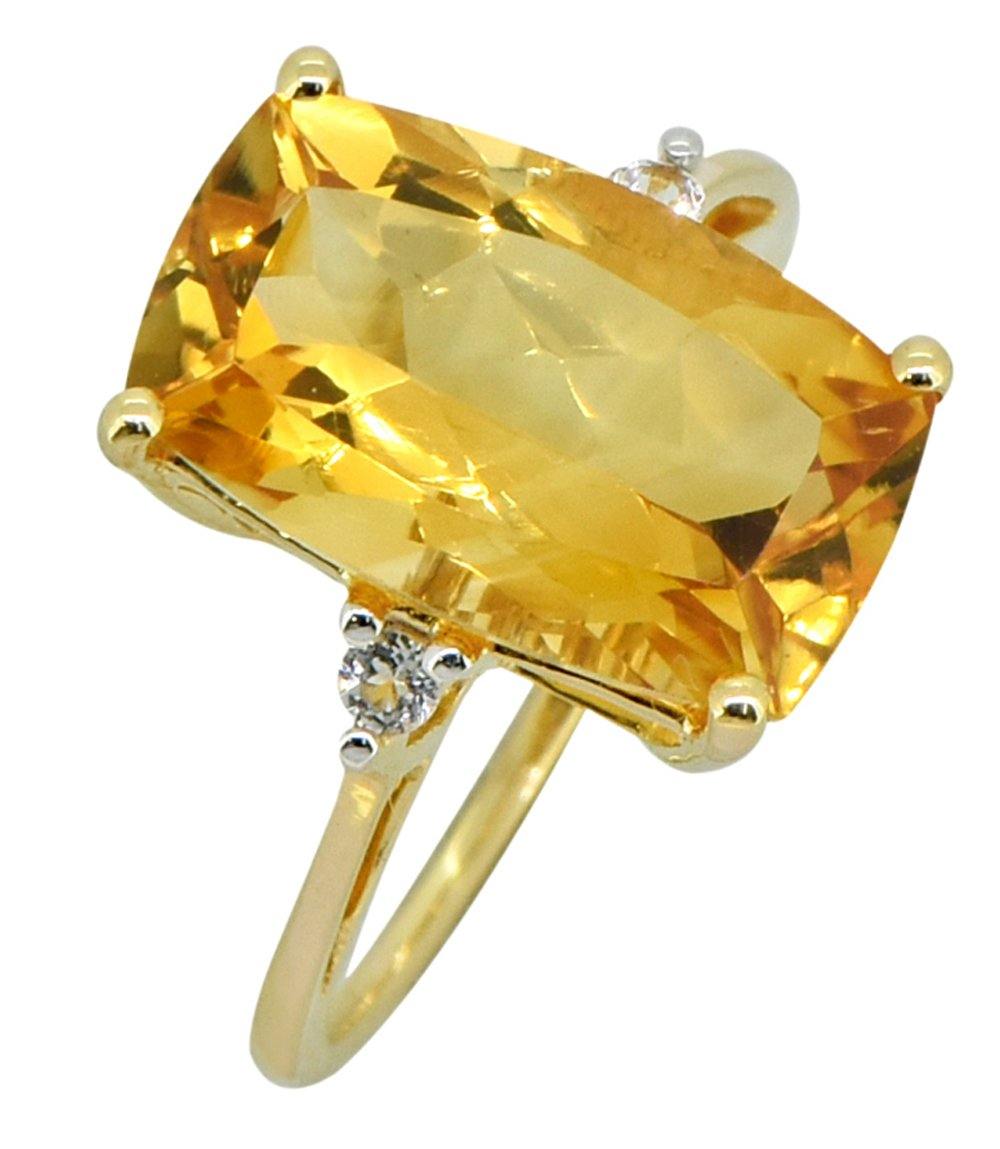 6.80 Ct Citrine White Topaz Solid 14k Yellow Gold Ring Jewelry - YoTreasure