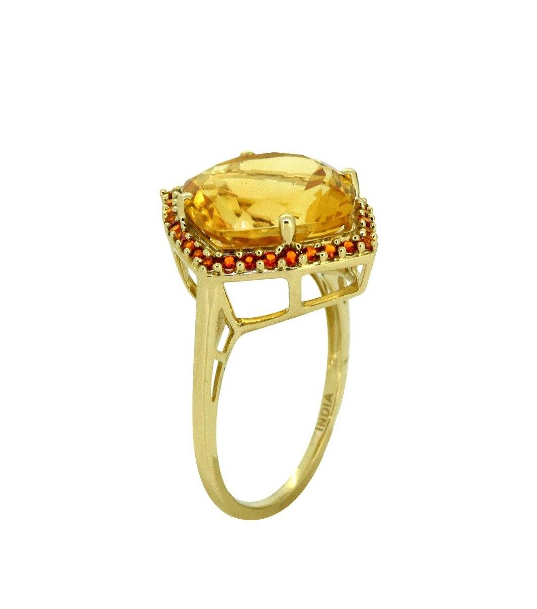 6.31 Ct Citrine Garnet Solid 14k Yellow Gold Ring Jewelry - YoTreasure