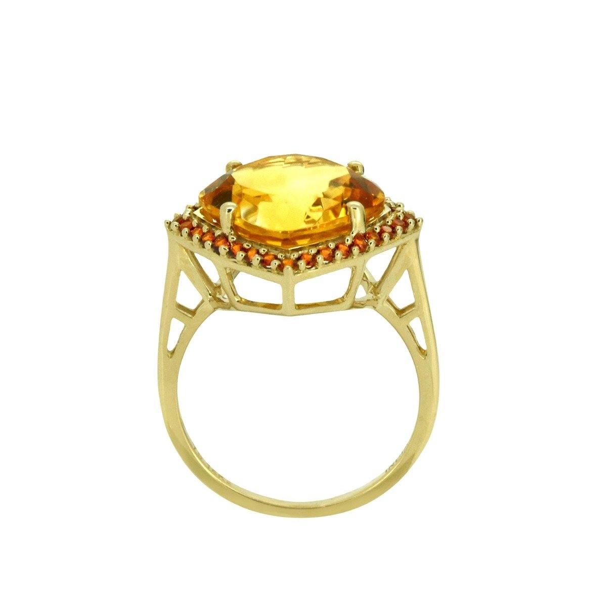 6.31 Ct Citrine Garnet Solid 14k Yellow Gold Ring Jewelry - YoTreasure