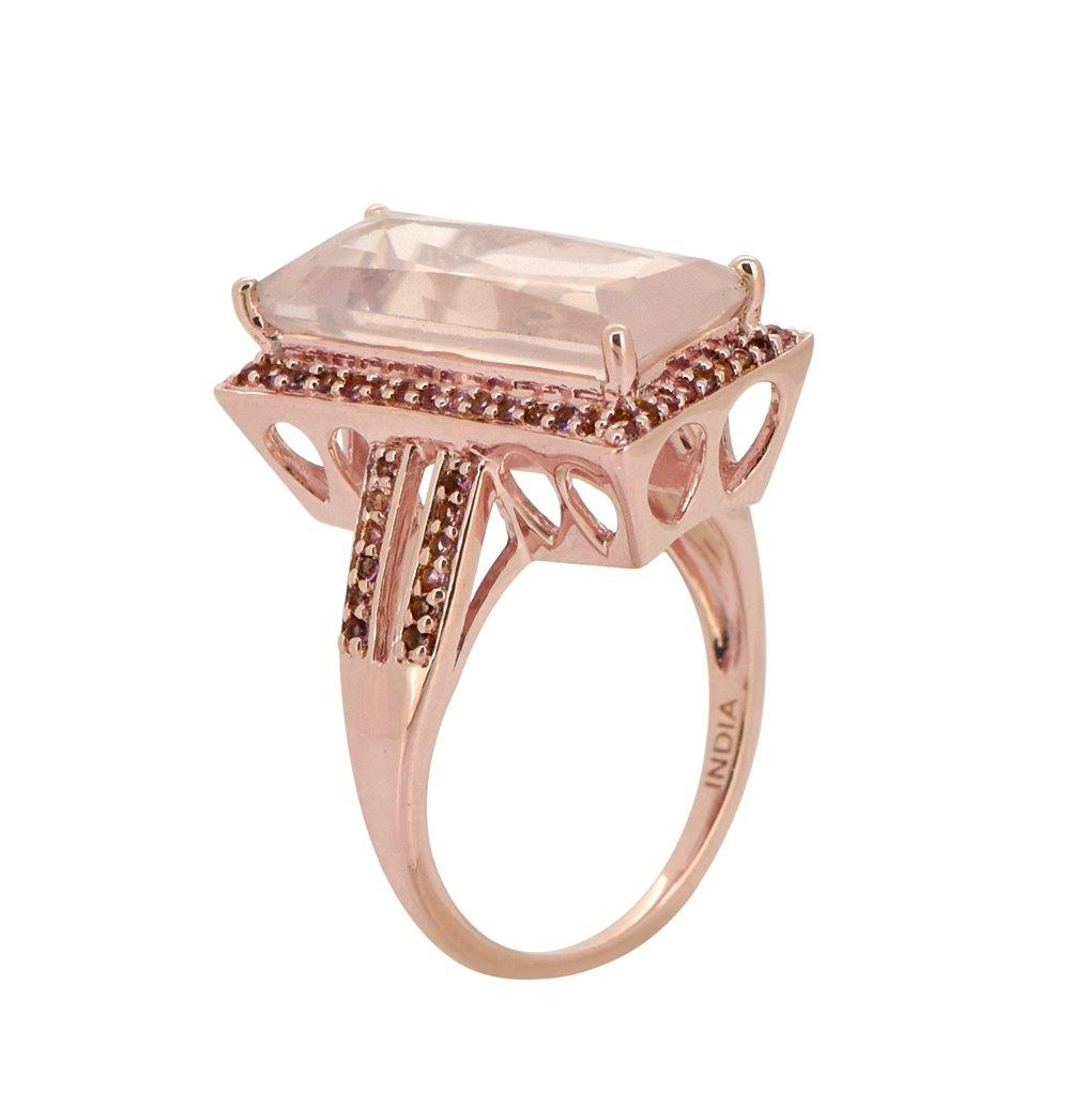 6.65 Ct Rose Quartz Pink Tourmaline Solid 925 Silver Gold Plated Ring Jewelry - YoTreasure