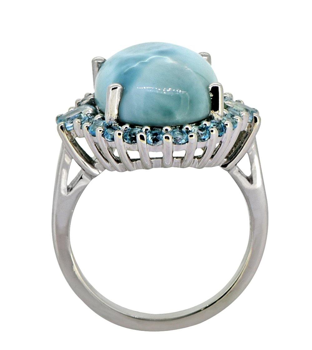 12.03 Ct. Larimar Swiss Blue Topaz Solid 925 Sterling Silver Cluster Ring Jewelry - YoTreasure