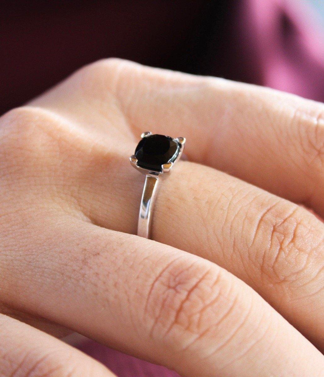 1.82 Ct. Black Spinel Solid 925 Sterling Silver Solitaire Ring Jewelry - YoTreasure