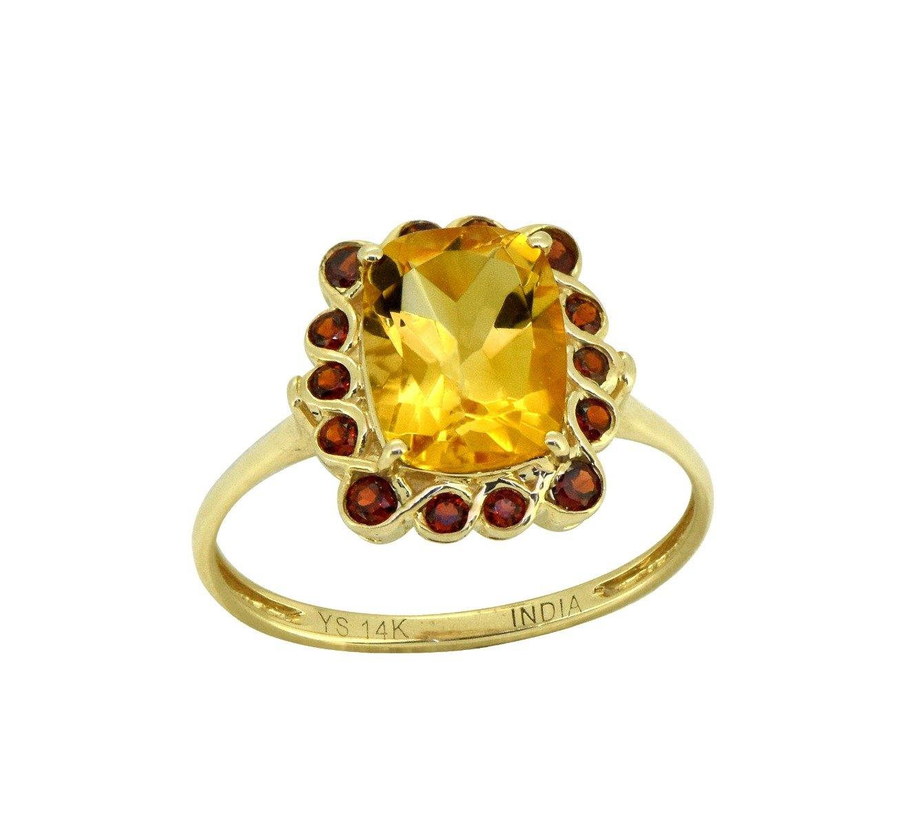 2.69 Ct. Citrine Garnet Solid 14k Yellow Gold Ring Jewelry - YoTreasure