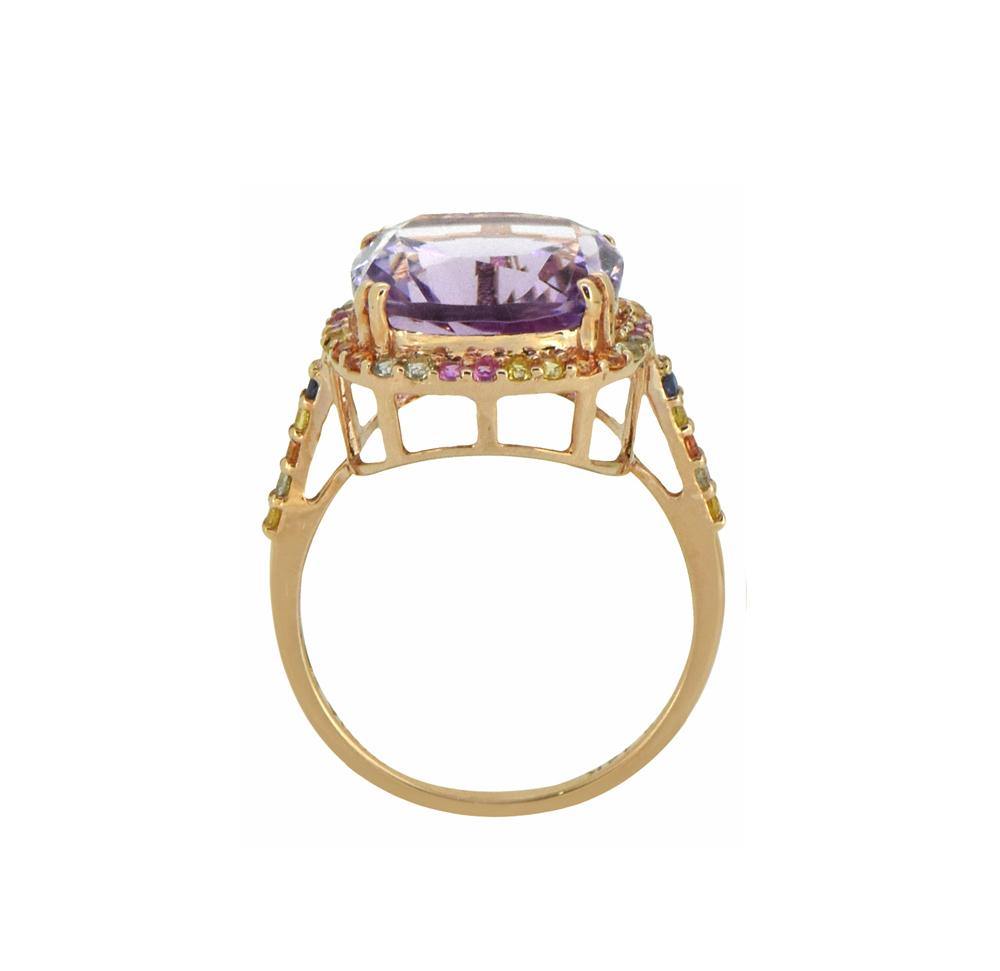 6.98 Ct. Pink Amethyst Multi Sapphire Solid 14k Rose Gold Ring Jewelry - YoTreasure